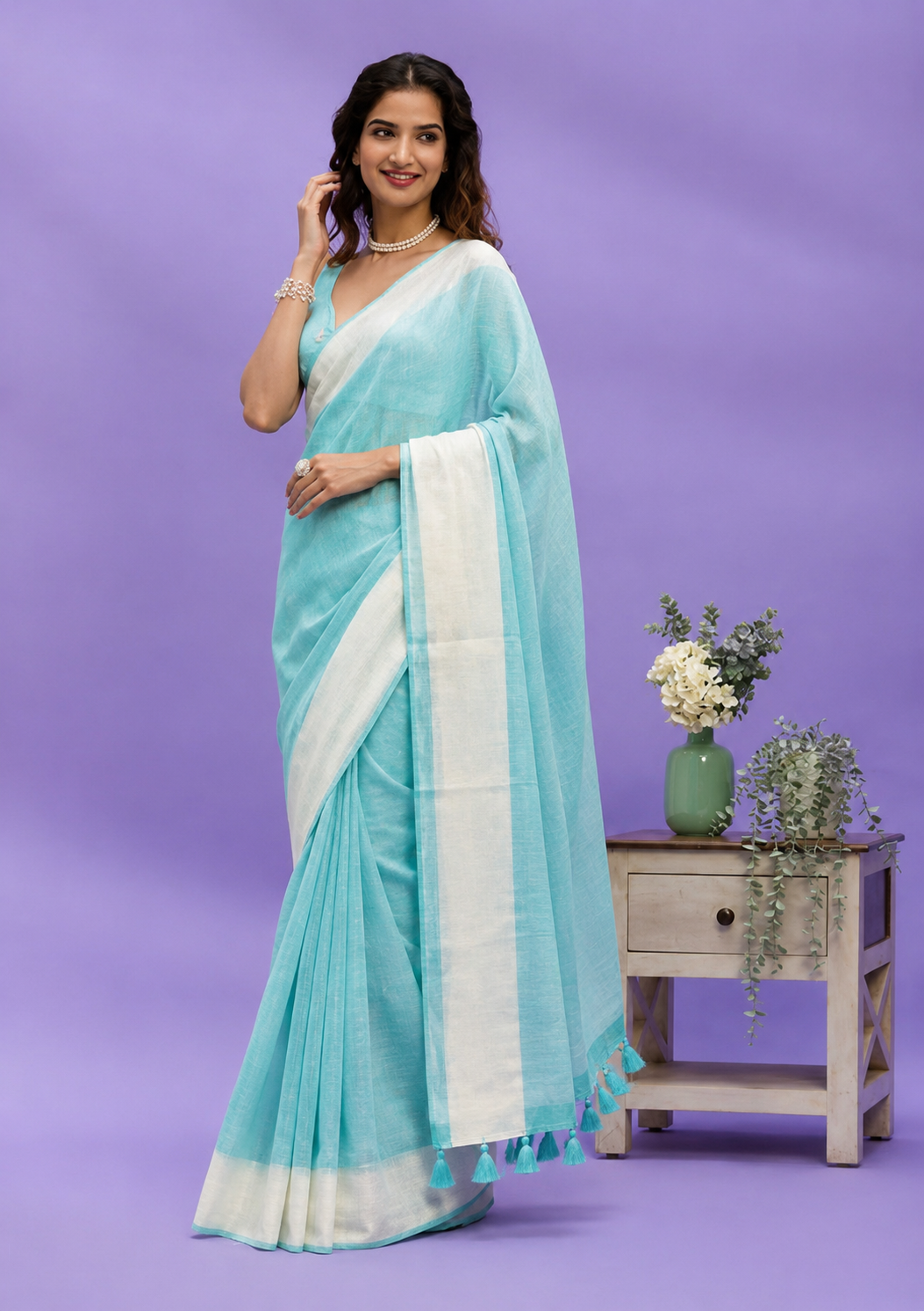 Premium Aqua Green Cotton Silk Saree