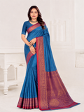 Royal Blue Semi Silk Saree with Copper Zari Border