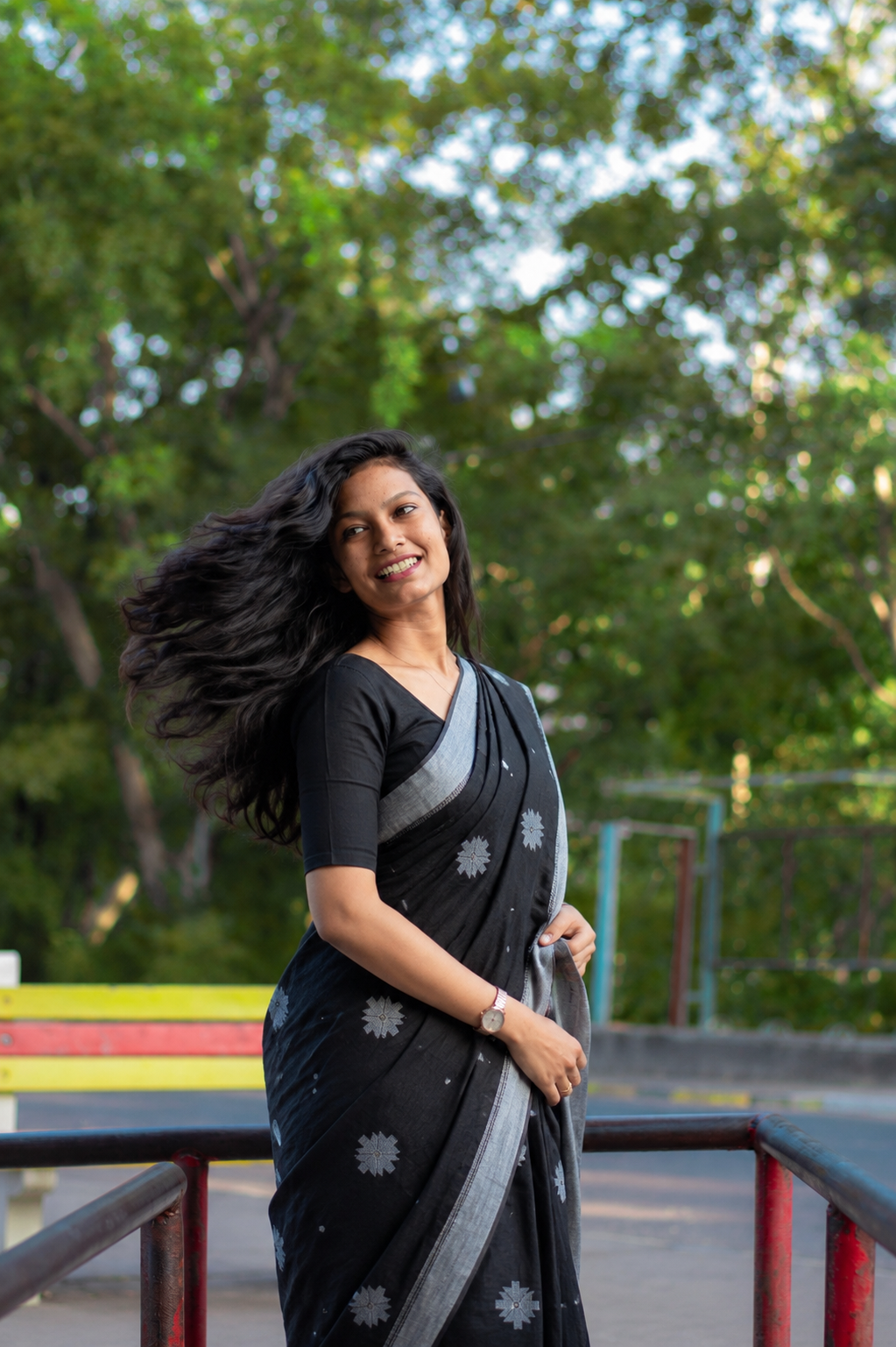 Midnight Black Mul Cotton Saree with Silver Woven Border