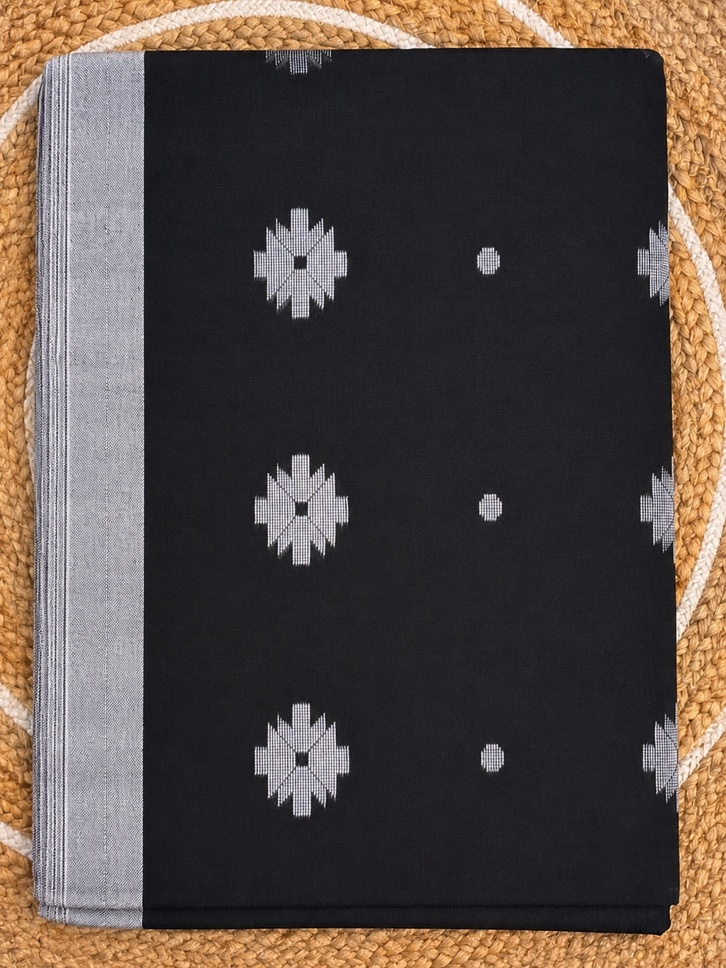 Midnight Black Mul Cotton Saree with Silver Woven Border