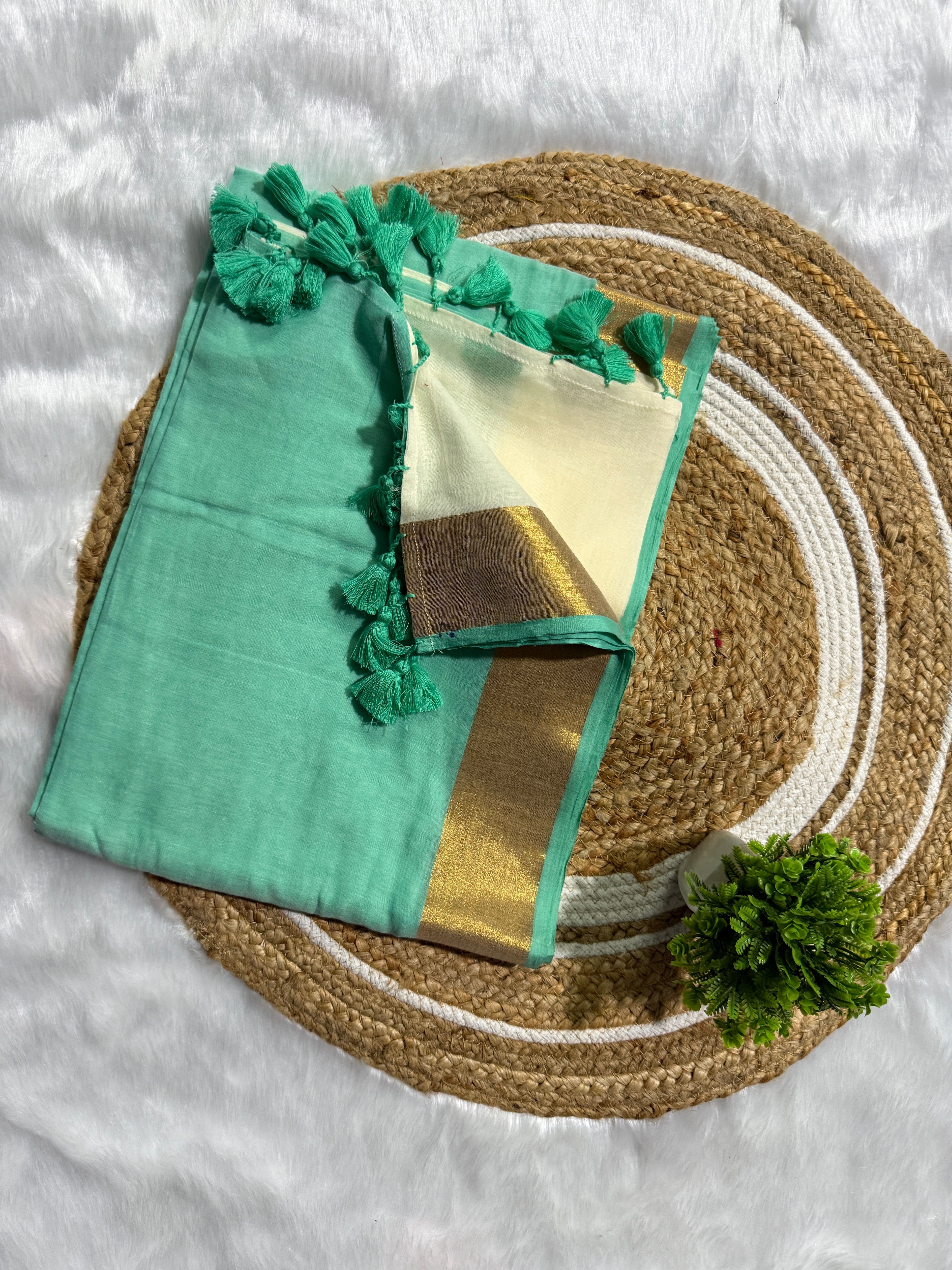 Premium Aqua Green Cotton Silk Saree