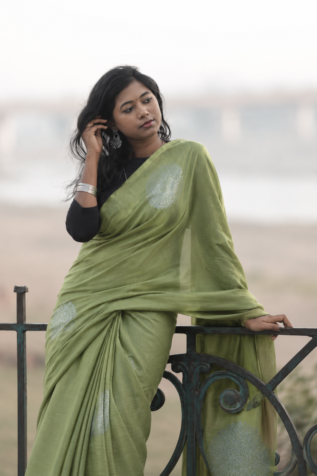 Olive Green Semi Silk Saree