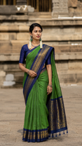 Chettinad Cotton Saree – Green with Navy Blue Zari Border