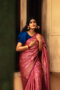 Rose Pink Banarasi Semi Silk Saree