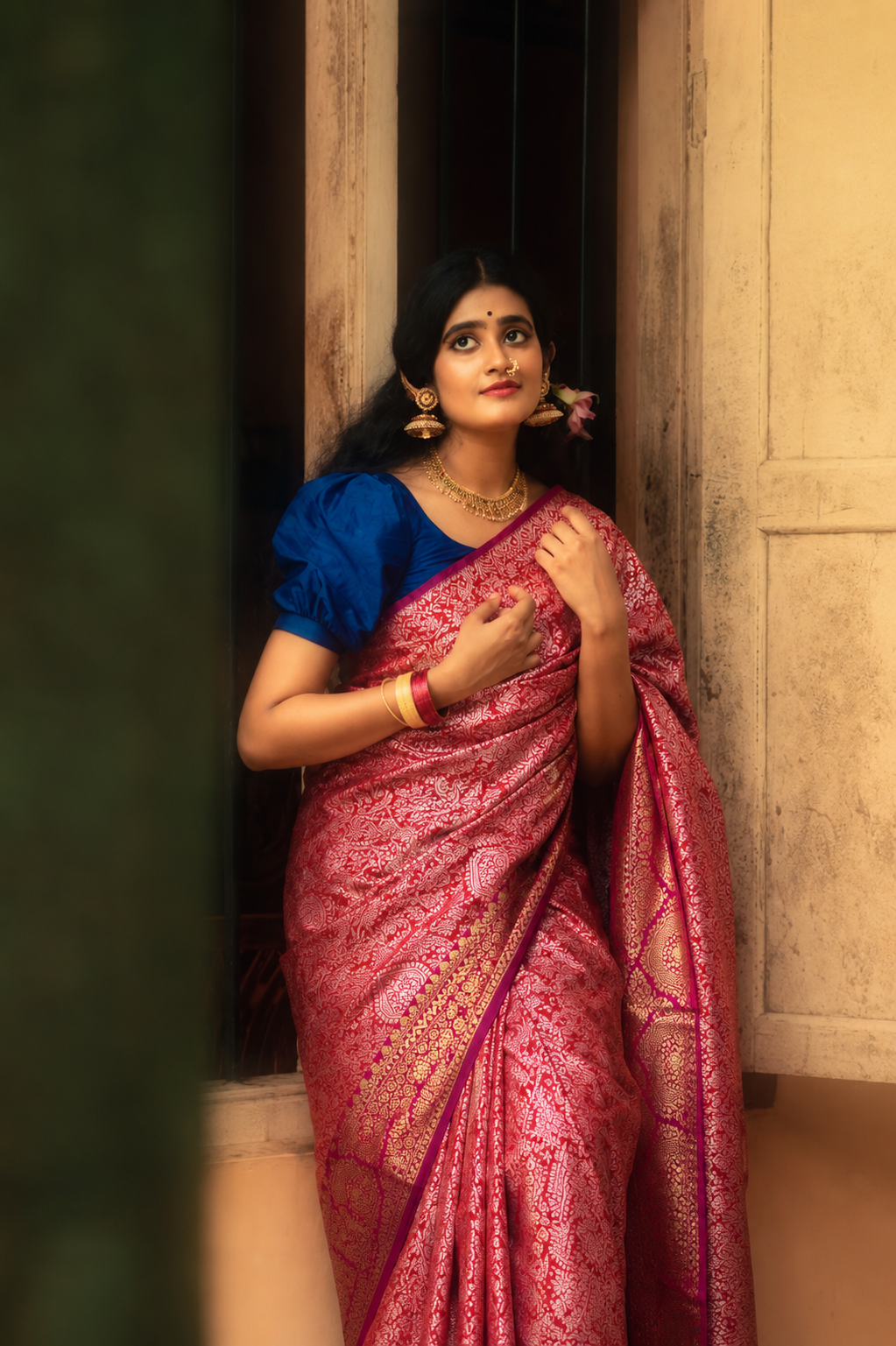 Rose Pink Banarasi Semi Silk Saree
