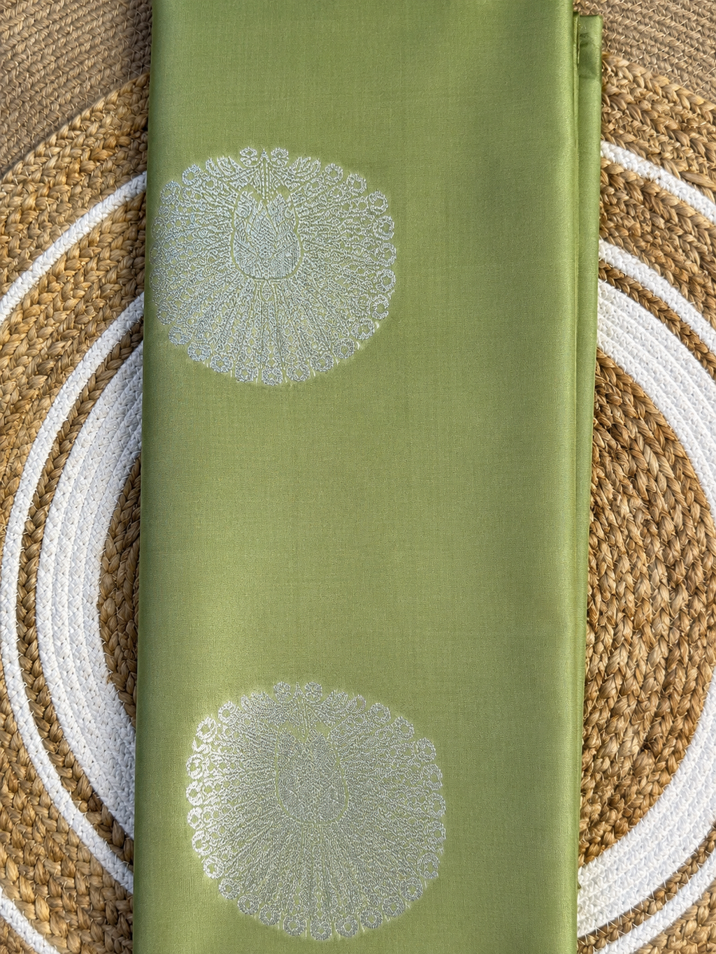 Olive Green Semi Silk Saree