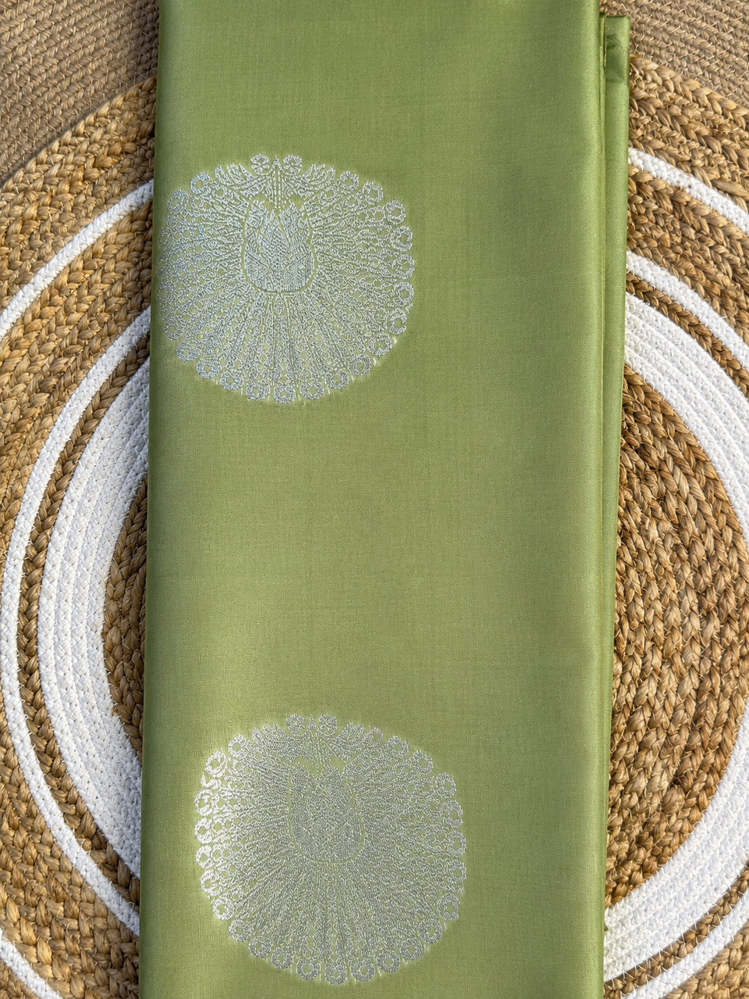Olive Green Semi Silk Saree