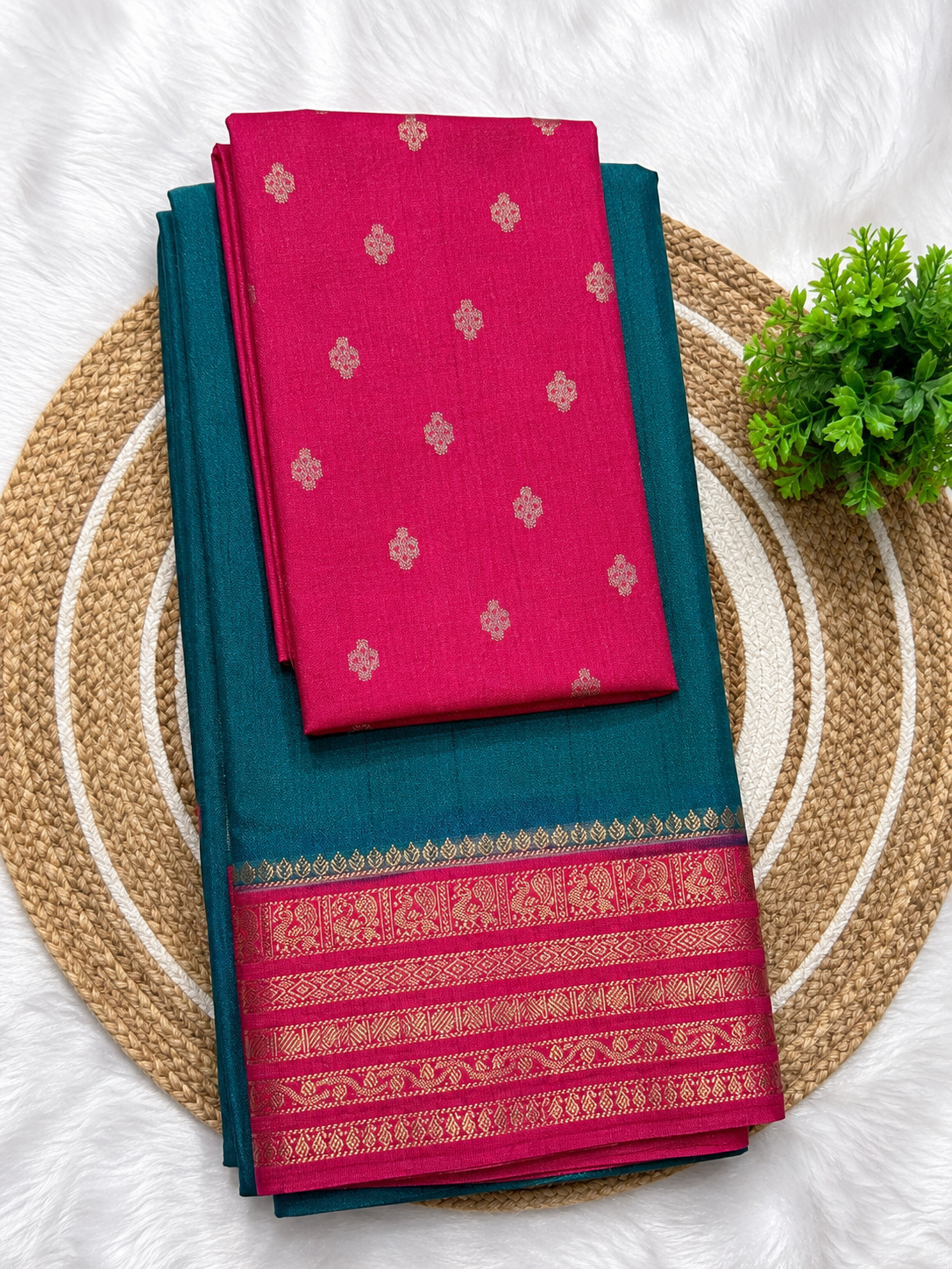Teal Blue Semi Mysore Silk Saree