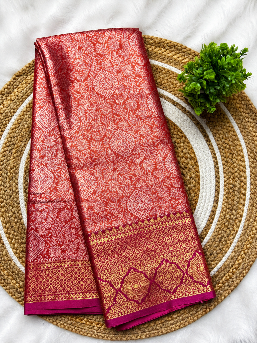 Rose Pink Banarasi Semi Silk Saree