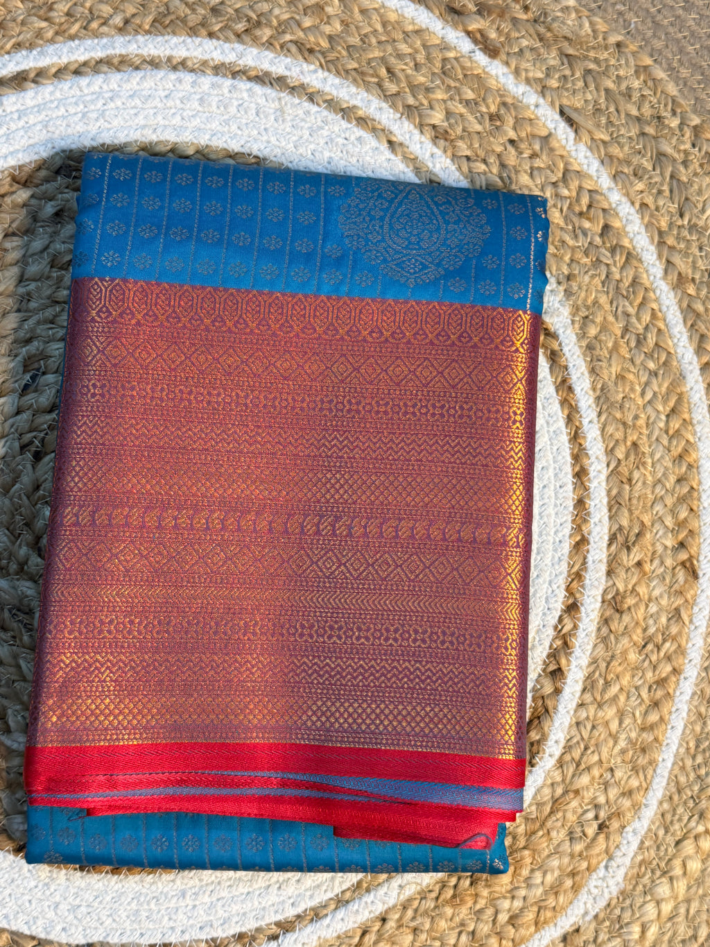 Royal Blue Semi Silk Saree with Copper Zari Border